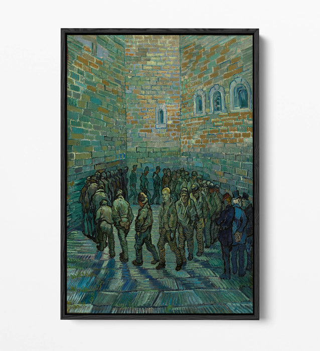 VAN GOGH PRISONERS' ROUND -FLOAT EFFECT CANVAS WALL ART PIC PRINT- BLUE GREEN