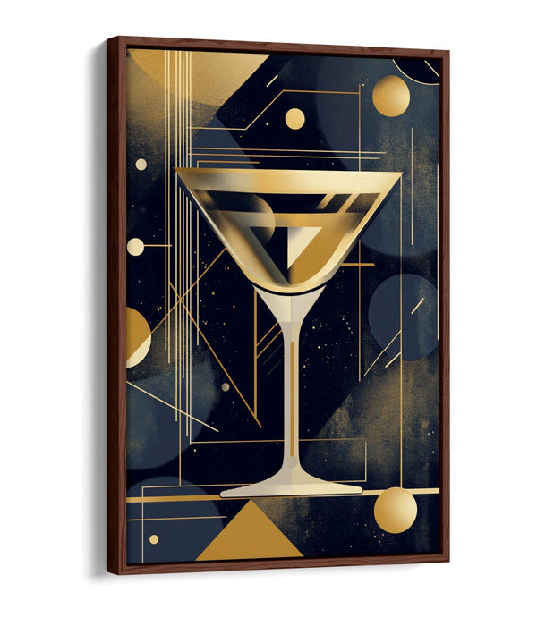 Gold Martini Glass Art – Art Deco Canvas Wall Decor | Float Effect, UK Made