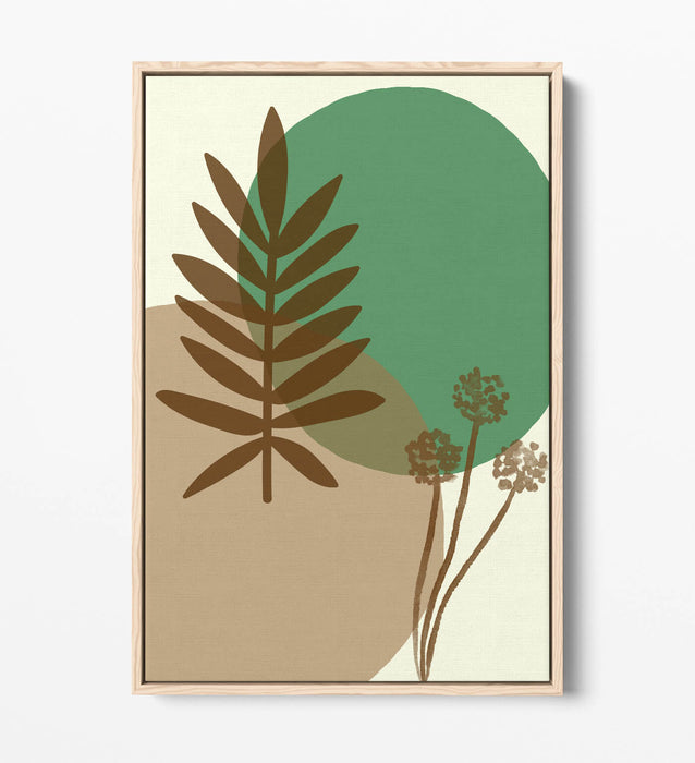 BOTANICAL BAUHAUS TRENDY MINIMALIST LEAVES -FLOAT EFFECT CANVAS WALL ART PRINT