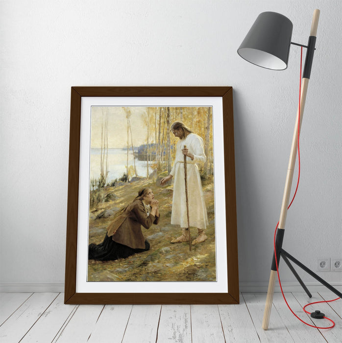 Framed Art Poster - Albert Edelfelt Print of Christ and Mary Magdalene, UK Made