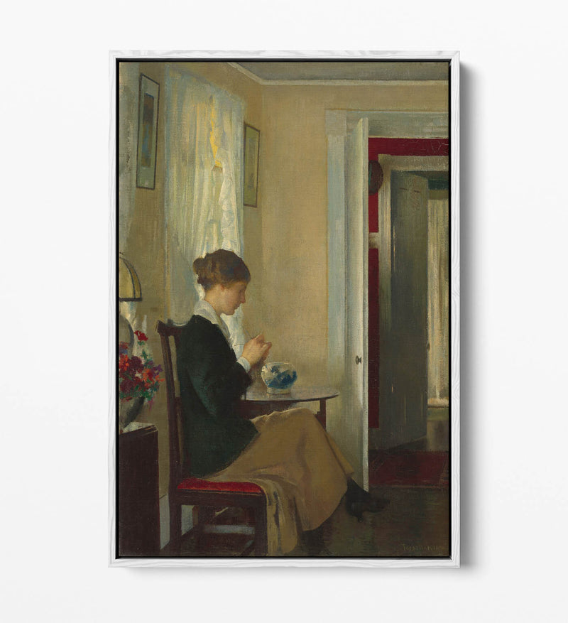 Canvas Wall Art Print - Edmund Charles Tarbell Josephine Knitting Float Effect | Premium Handmade UK