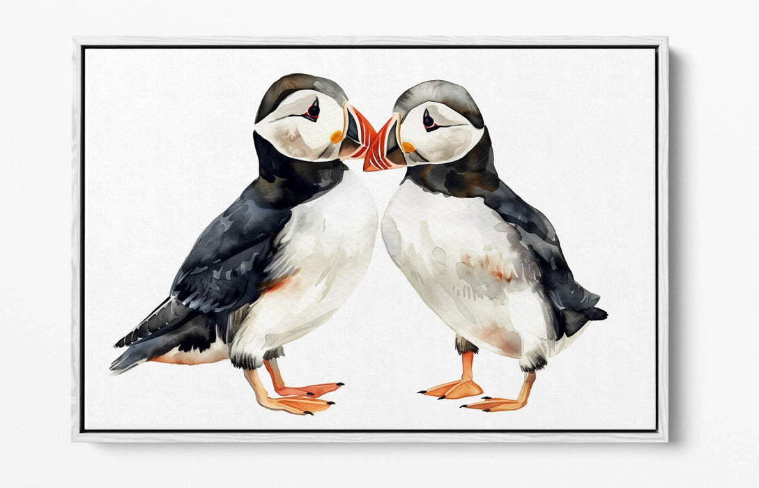 Puffins Canvas Art - Cute Animal Artwork Float Effect Canvas Wall Decor