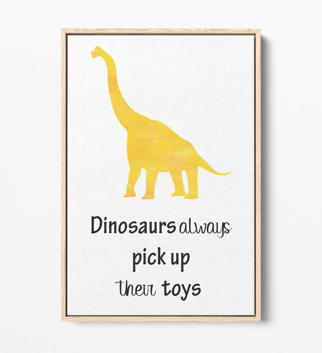"DINOSAURS PICK UP TOYS" WATERCOLOUR NURSERY -FLOAT EFFECT CANVAS WALL ART PRINT
