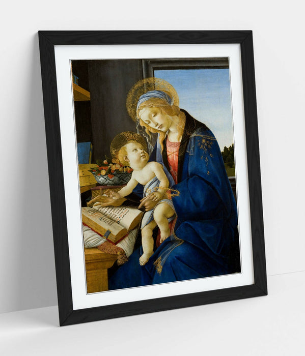 Framed Wall Art - Sandro Botticelli Madonna of the Book Print with Natural Wood Grain Frame