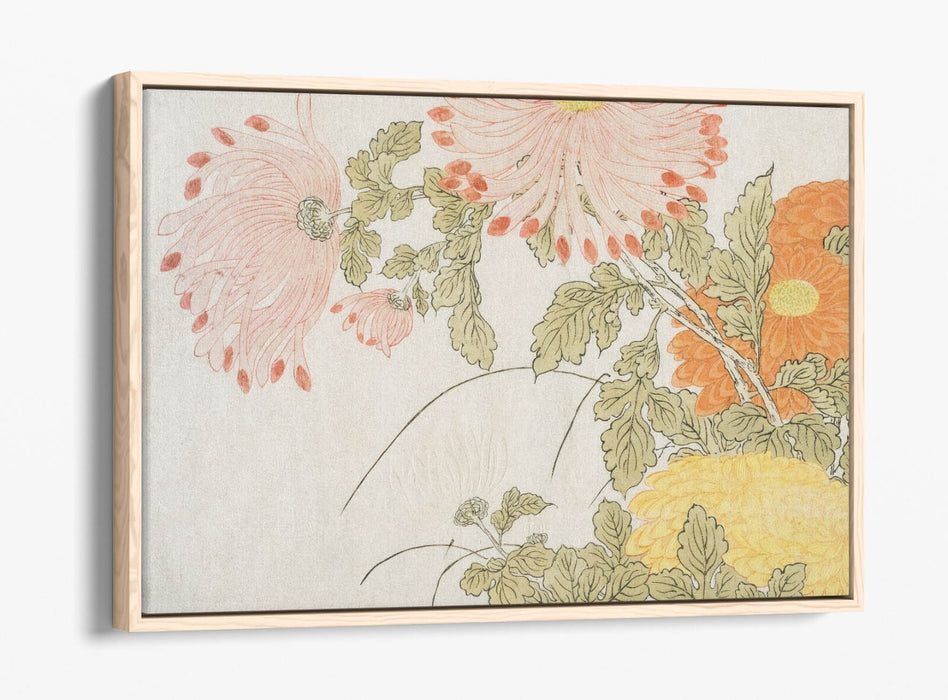 Canvas Wall Art Print – Handmade Chrysanthemums Botanical Wall Decor With Float Effect Frame