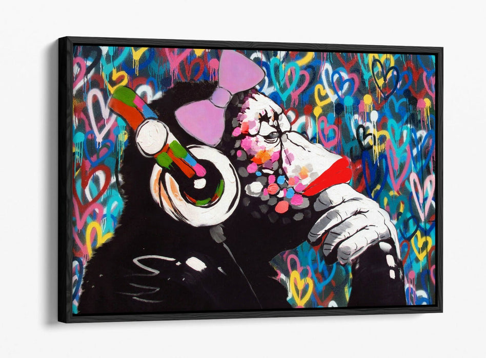 DJ MONKEY FEMALE LOVE WALL -FLOAT EFFECT CANVAS WALL ART PIC PRINT- BLUE PINK