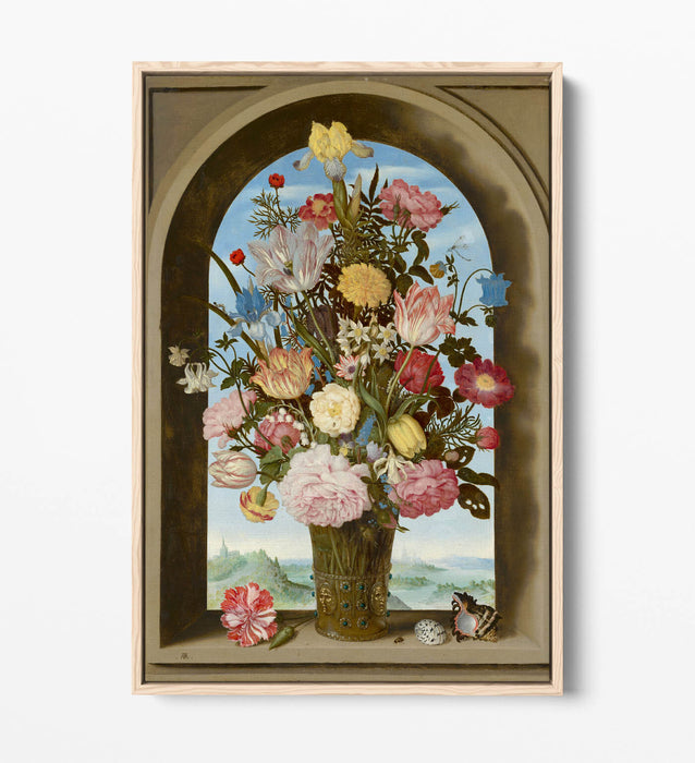 AMBROSIUS BOSSCHAERT, FLOWERS IN A WINDOW-FLOAT EFFECT CANVAS WALL ART PIC PRINT