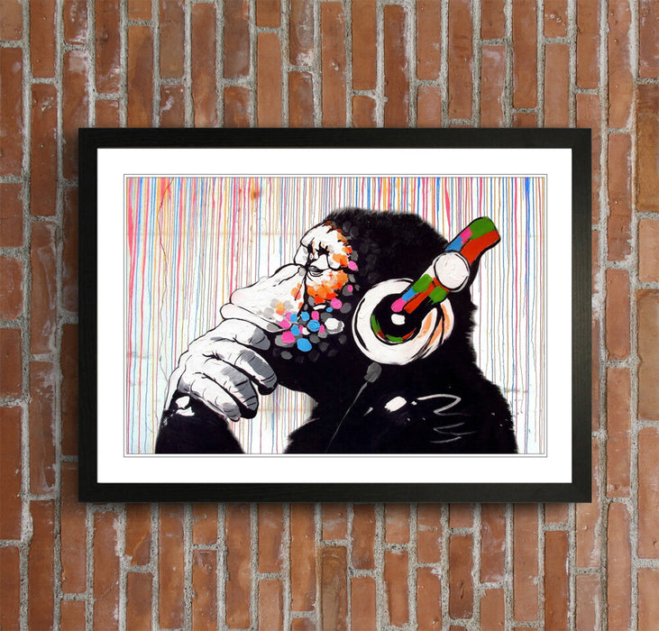 MONKEY DJ BANKSY STREET ART FRAMED POSTER PICTURE PRINT ARTWORK RAIN