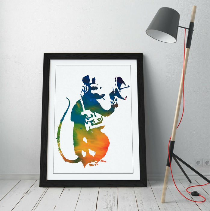 BANKSY, RADAR RAT RAINBOW ART -FRAMED WALL ART PICTURE PRINT