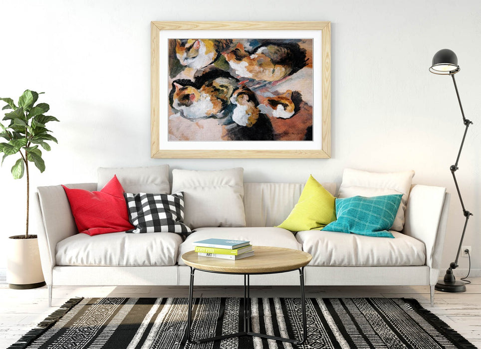 Framed Wall Art – August Macke Cat Wall Poster with Faux Wood Frame, Matte Paper Print