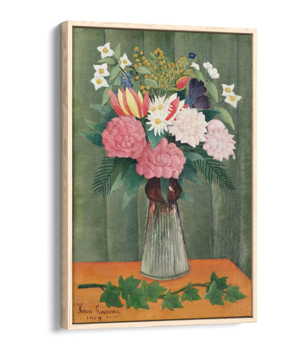 Float Effect Canvas Art - Henri Rousseau Flowers In A Vase | Premium Varnish Finish