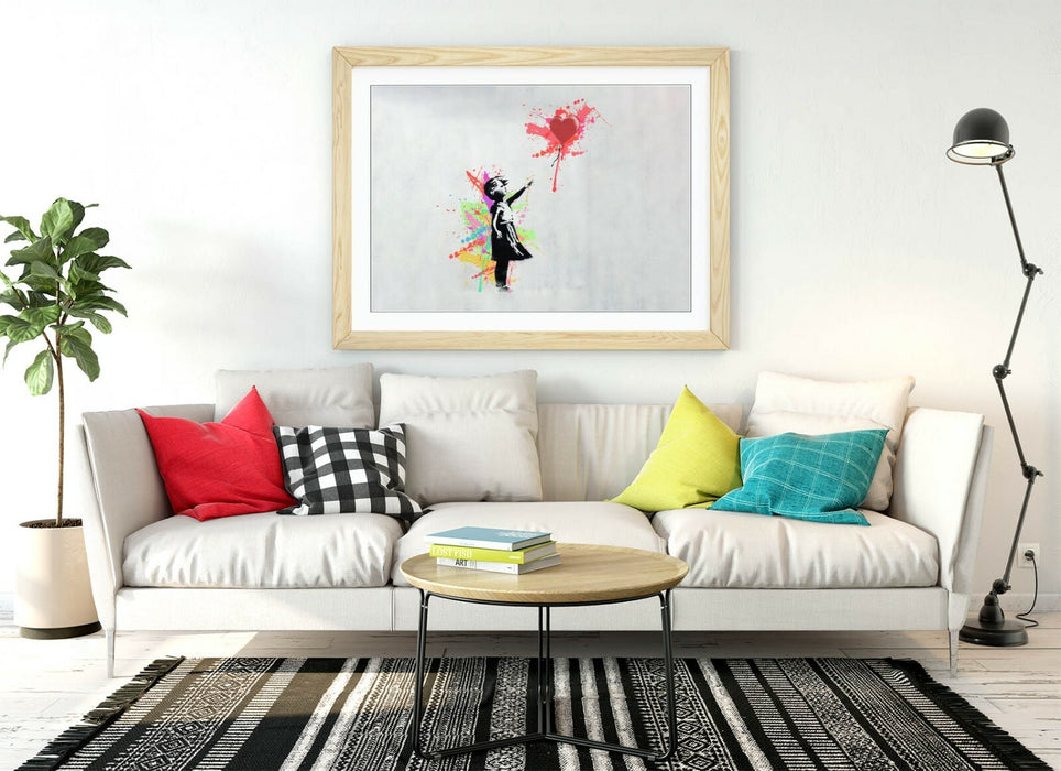 BANKSY, BALLOON GIRL RAINBOW SPLASH ART 2 -FRAMED WALL ART PICTURE PRINT