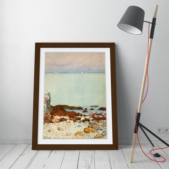 Framed Wall Art - Childe Hassam Isle Of Shoals Coastal Landscape Print With Natural Wood Frame