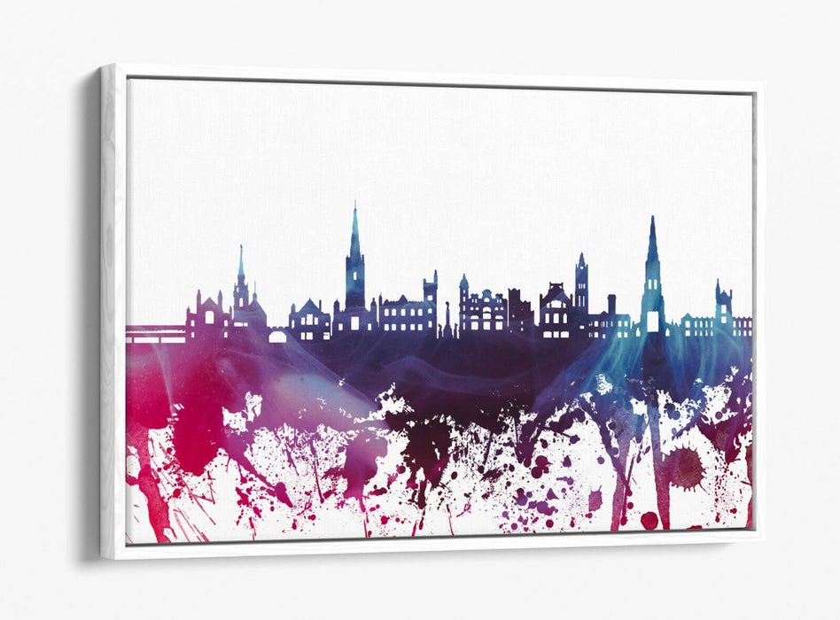 DERRY CITY SKYLINE PURPLE SPLASH ART -FLOAT EFFECT CANVAS WALL ART PRINT