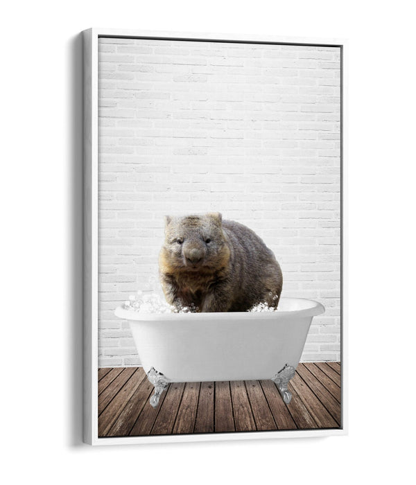 WOMBAT IN BATHTUB -QUIRKY BATHROOM FLOAT EFFECT CANVAS WALL ART FUNNY PRINT