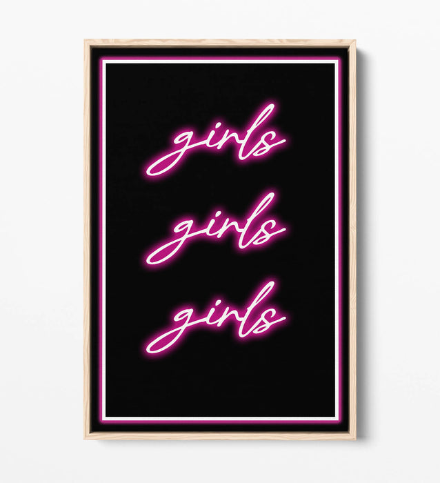 Pink Neon Canvas Art - Girls Bedroom Decor | Float Effect Canvas Wall Print
