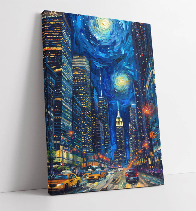 Van Gogh Canvas Art – New York Cityscape Print | Starry Night Wall Art Decor