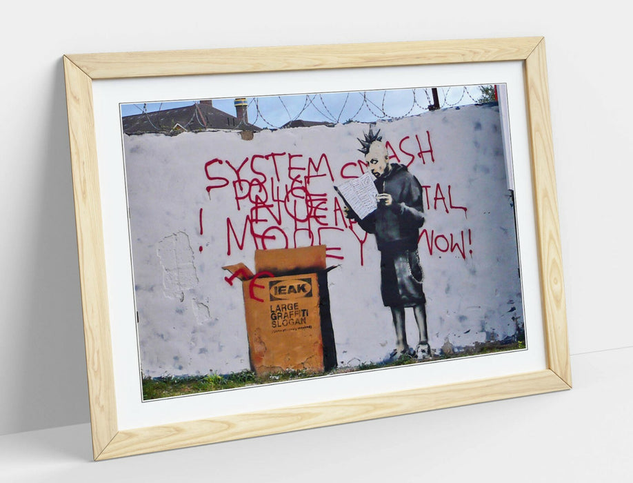 BANKSY IEAK -ART FRAMED POSTER PICTURE PRINT ARTWORK- WHITE BROWN RED