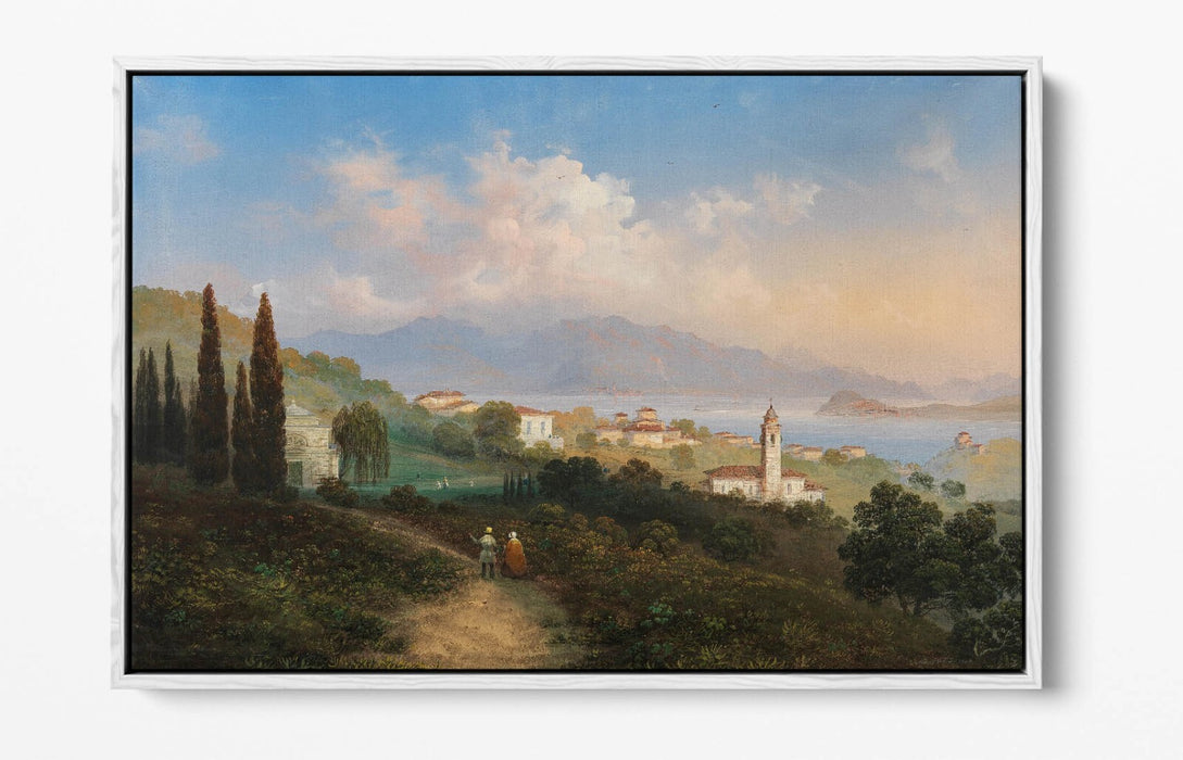 CARLO BOSSOLI, VIEW OF LAKE COMO & MENAGGIO -FLOAT EFFECT CANVAS WALL ART PRINT
