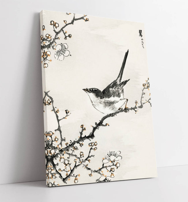 Canvas Wall Art - Numata Kashu Bush Warbler & White Plum Tree Print | Handmade