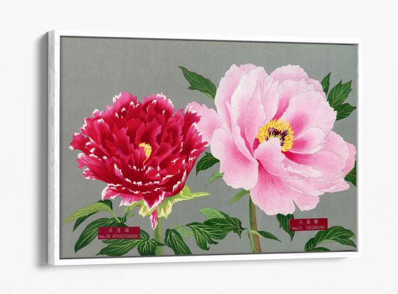 Vintage Canvas Wall Art – Pink Red Flower Art on 30mm Deep Float Frame