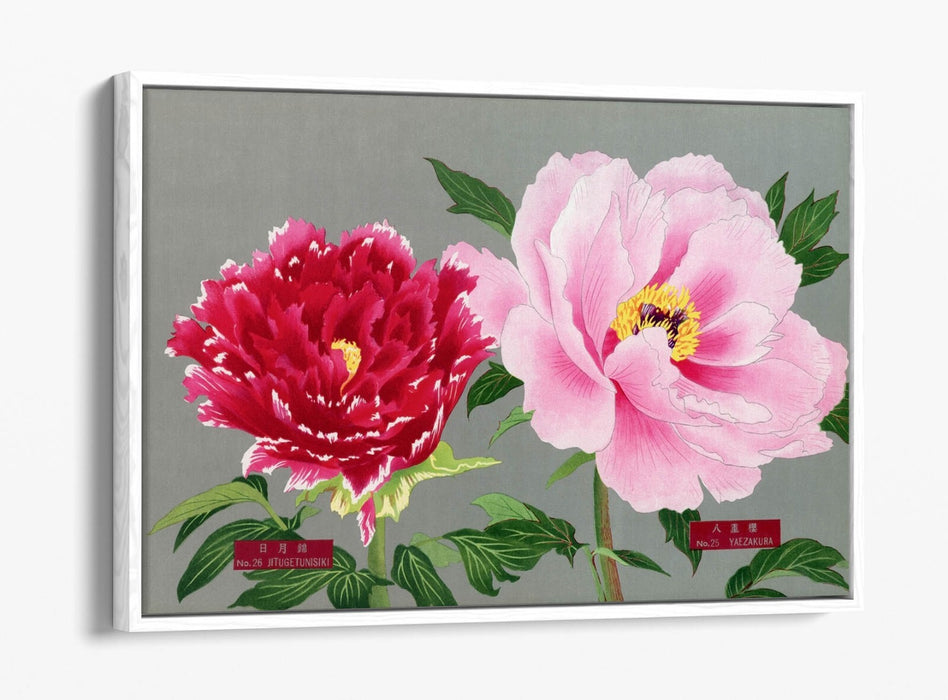 Vintage Canvas Wall Art – Pink Red Flower Art on 30mm Deep Float Frame
