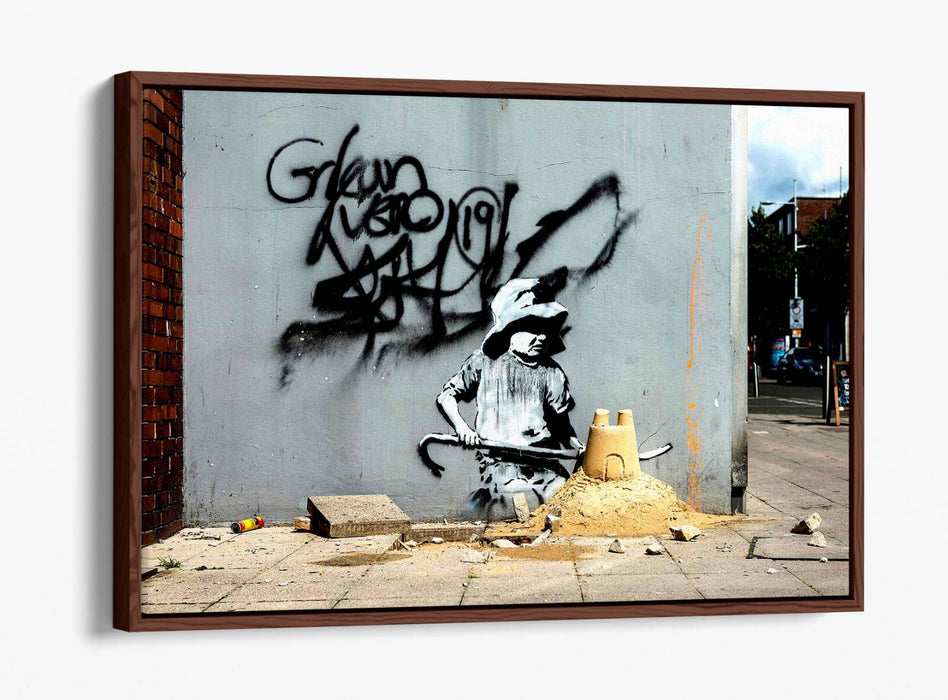 Canvas Wall Art Print – Banksy Spraycation Graffiti Sandcastle Float Effect