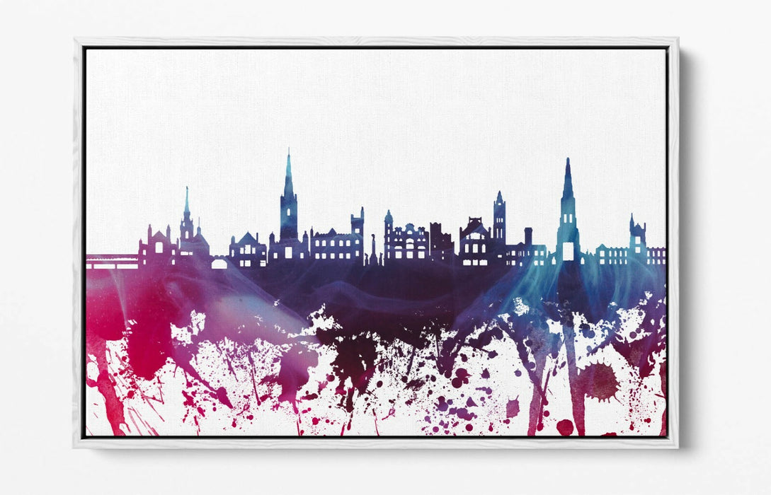 DERRY CITY SKYLINE PURPLE SPLASH ART -FLOAT EFFECT CANVAS WALL ART PRINT