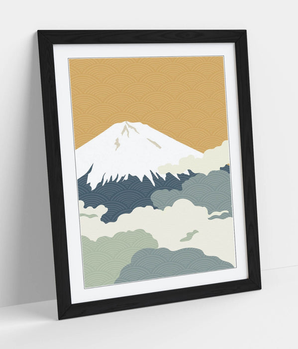 Fuji Mountain Wall Art – Minimalist Abstract Framed Print on Matte Paper