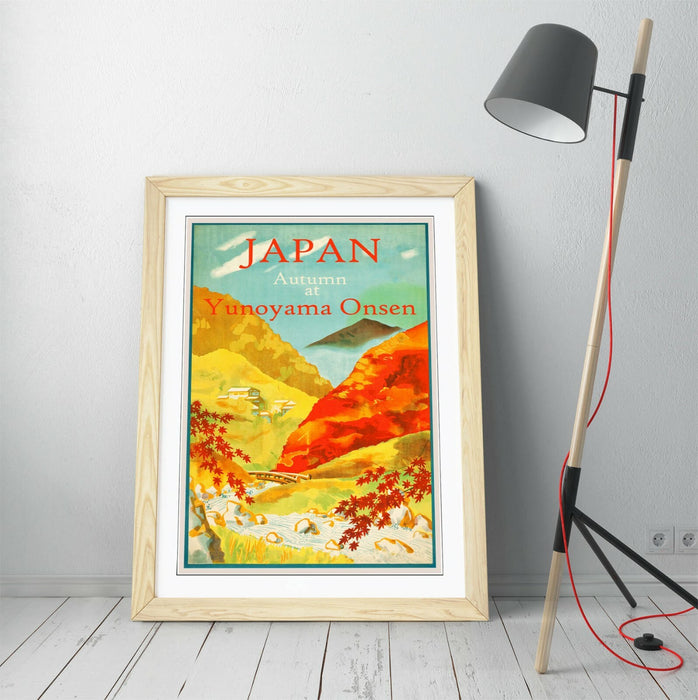 VINTAGE RETRO JAPAN TRAVEL POSTER -FRAMED WALL ART PICTURE PRINT- ORANGE BLUE