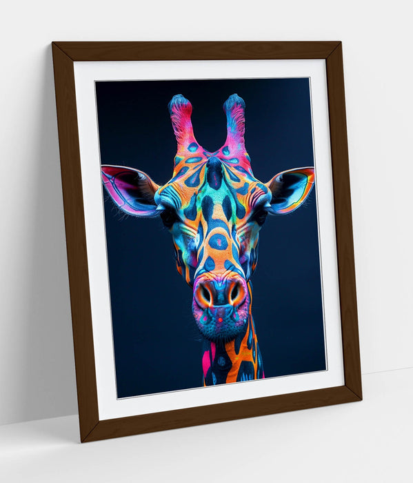 Giraffe Wall Art – Abstract Multi Color Artwork | Framed Animal Poster Print
