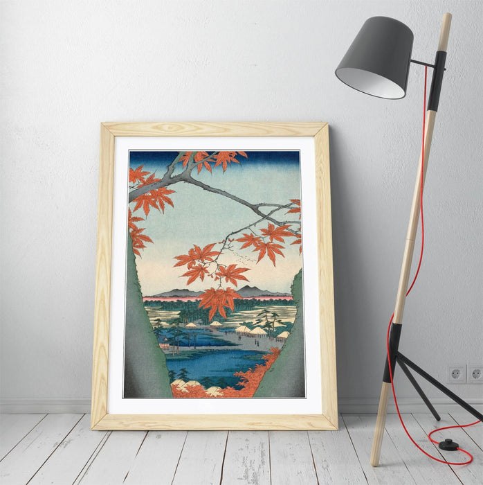 Framed Wall Art - Utagawa Hiroshige Maple Tree Poster Print with Woodgrain Frame