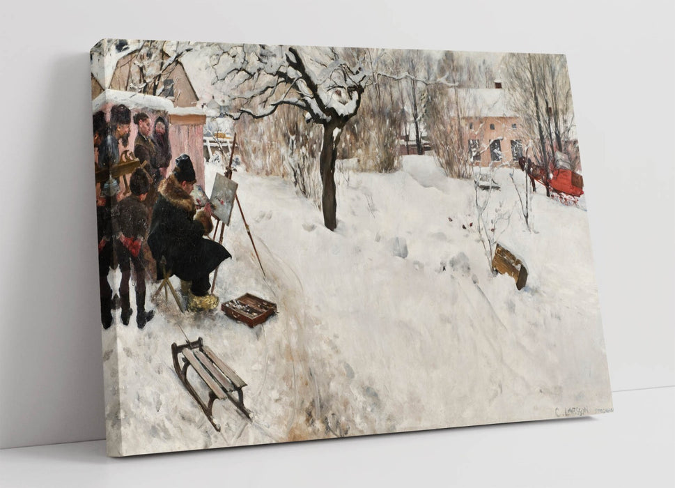 Canvas Wall Art - Carl Larsson Open Air Painter Winter Scene Artwork Print