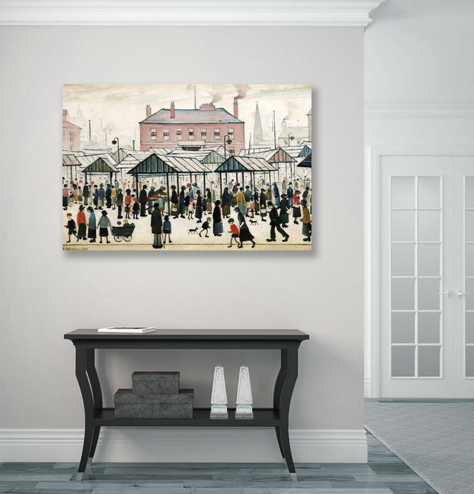MARKET SCENE NORTHERN TOWN CANVAS WALL ART PRINT ARTWORK PAINTING Ls Lowry style