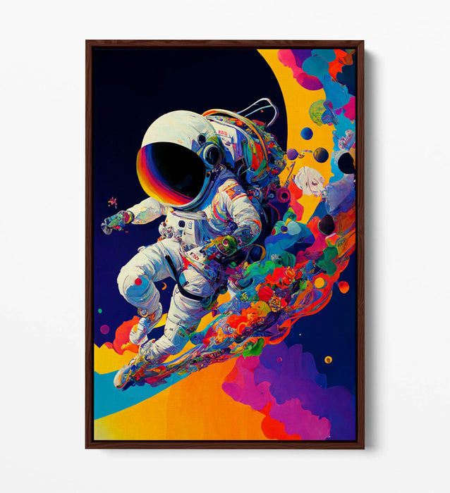 Astronaut Canvas Art – Multicolour Abstract Space Wall Decor | Float Effect Frame