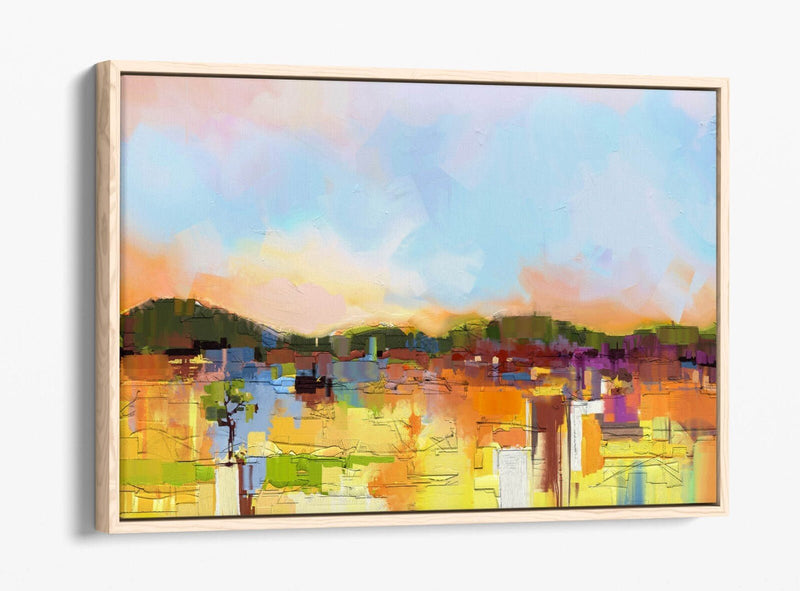 Canvas Wall Art - Abstract Colourful Landscape Print With Float Effect Frame