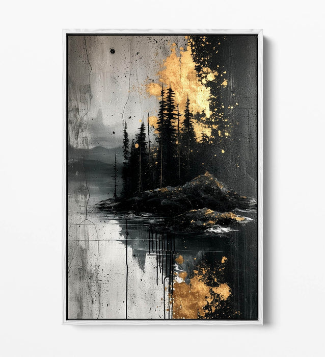 Float Effect Canvas Art – Abstract Black And Gold Forest Wall Decor Print