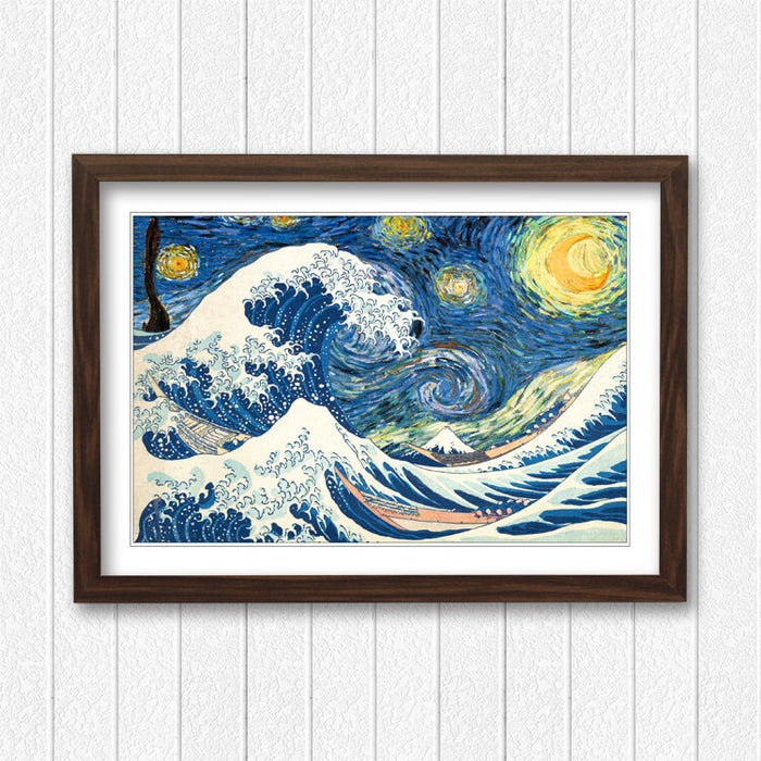 Framed Art Poster – Hokusai Wave & Van Gogh Starry Night Print | Handmade UK Frame