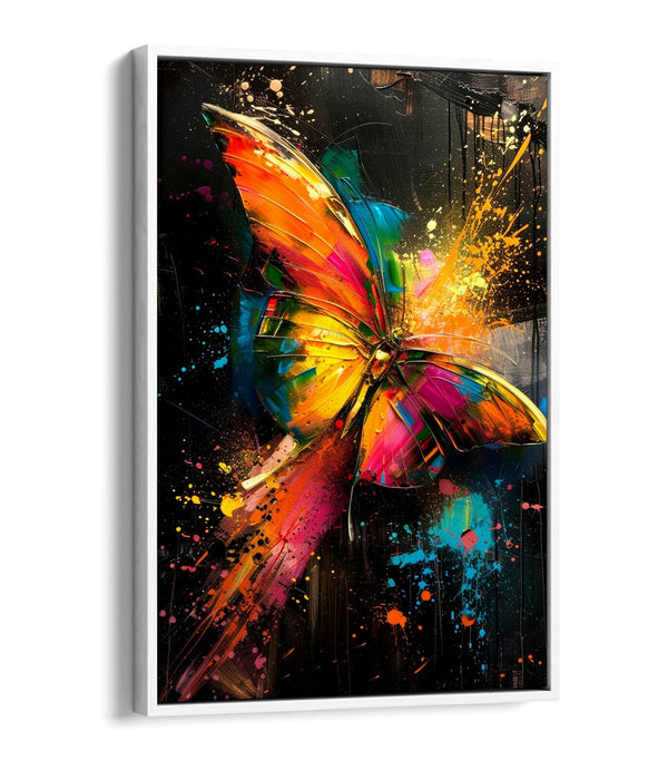 Butterfly Canvas Art – Colorful Butterfly Print On Black Background Float Effect