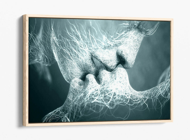 Canvas Wall Art - Lovers Kiss Duck Egg Blue Float Effect Handmade Print