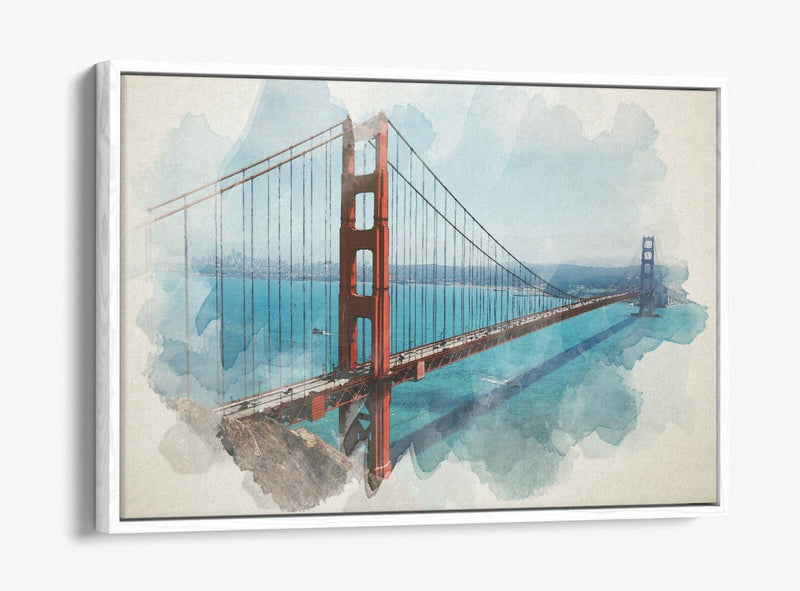Float Effect Canvas Art - Golden Gate Bridge Watercolour Painting Print | Handmade, Ready To Hang