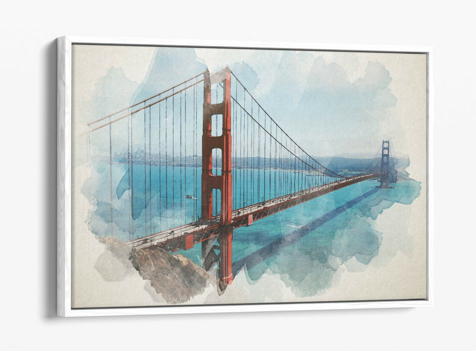 Float Effect Canvas Art - Golden Gate Bridge Watercolour Painting Print | Handmade, Ready To Hang