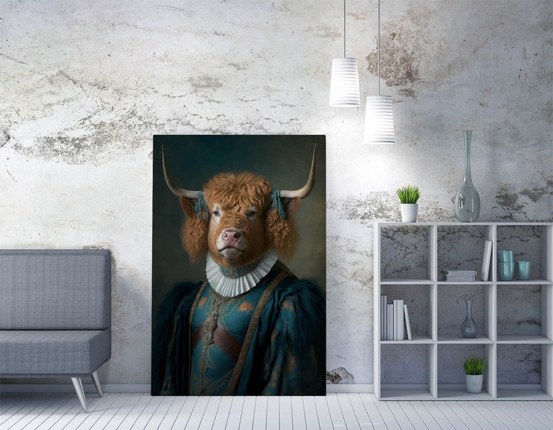 Highland Cow Canvas - Handmade UK Animal Canvas Print | 18th Century Decor Wall Art