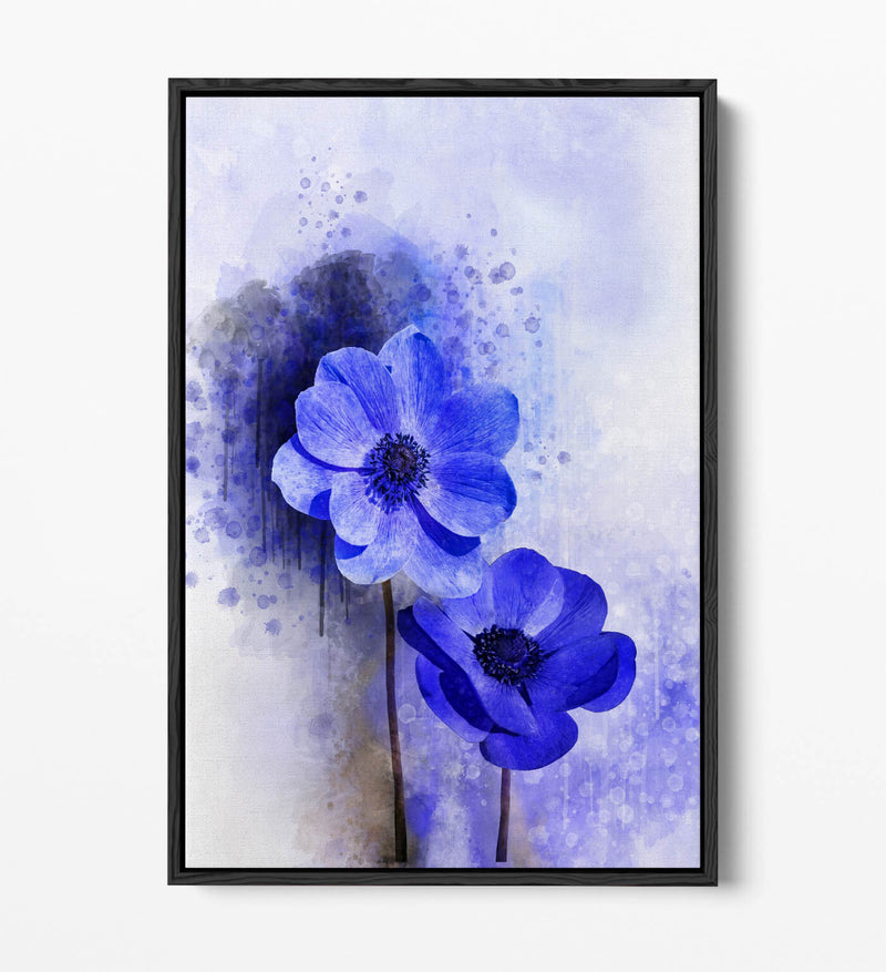 Canvas Wall Art - Blue Purple Flower Print | Float Effect, Handmade, Ready To Hang