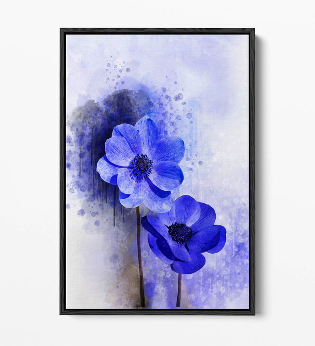 Canvas Wall Art - Blue Purple Flower Print | Float Effect, Handmade, Ready To Hang