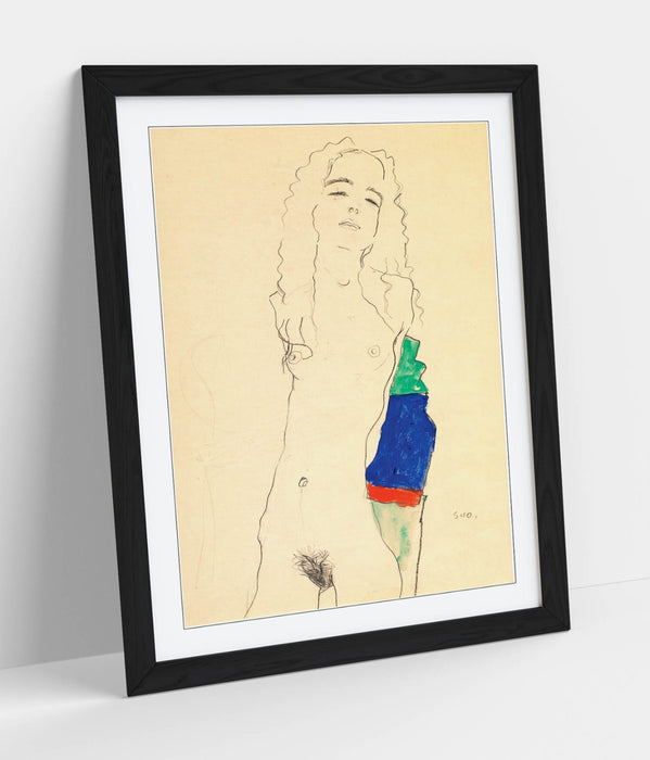 Framed Art Poster - Egon Schiele Female Nude Artwork | Handmade Woodgrain Frame