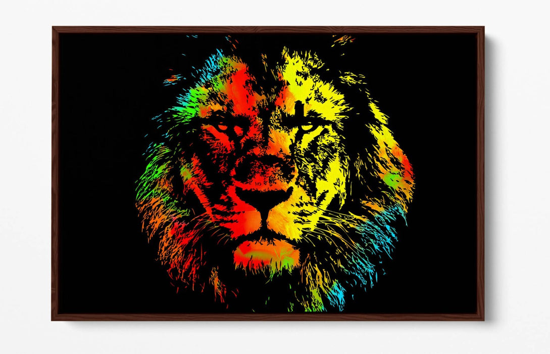 MULTI COLOUR LION SKETCH BLACK BACKGROUND 2 -FLOAT EFFECT CANVAS WALL ART PRINT