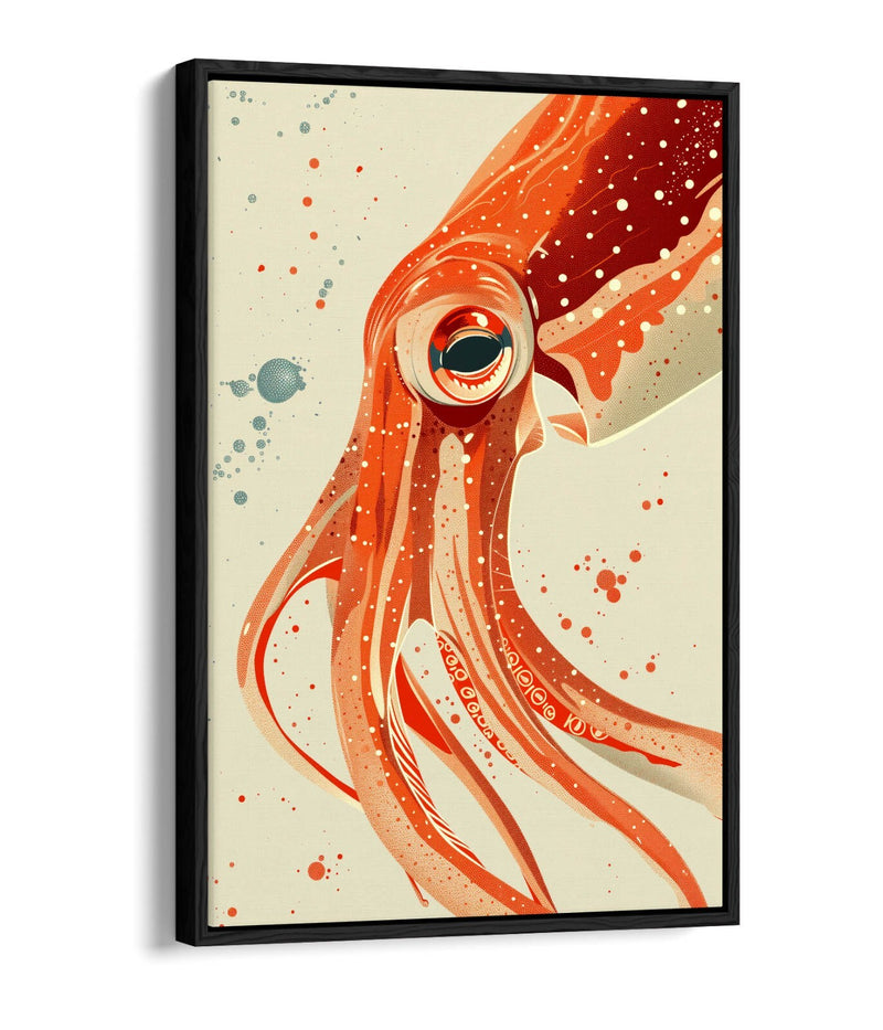 Orange Squid Canvas | Contemporary Decor Float Effect Frame - Handmade UK Art