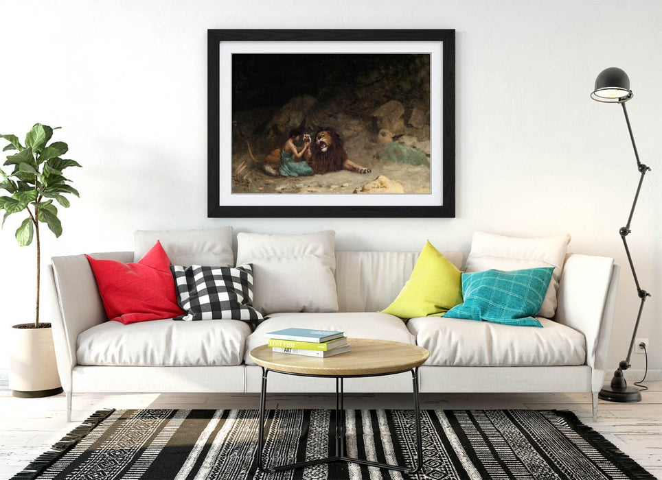 Framed Wall Art - Jean-Leon Gerome Androcles Painting Poster Print With Woodgrain Frame