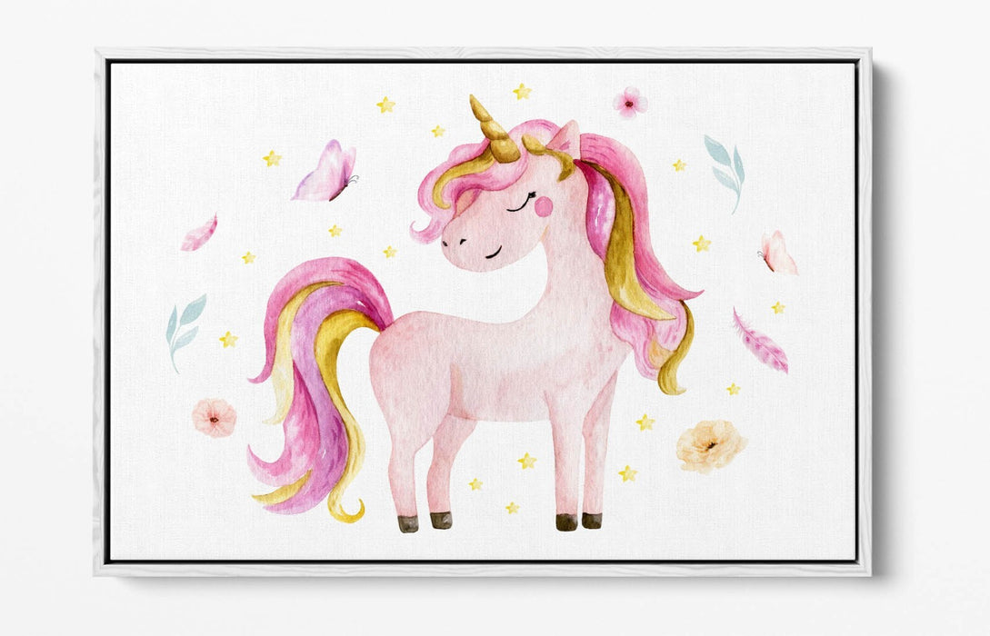 Pink Unicorn Canvas - Float Effect Kids Wall Art With Premium Varnish Seal